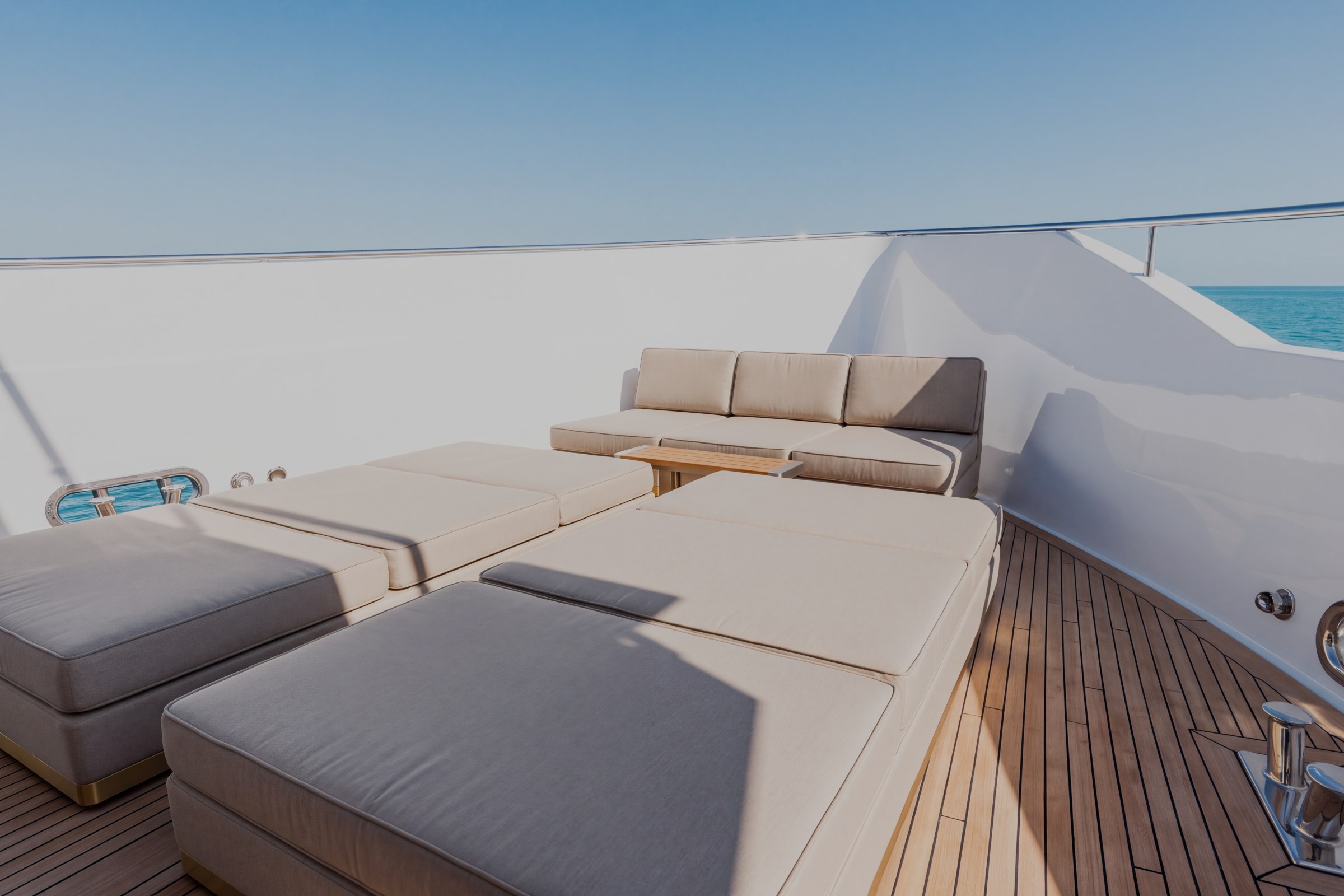 Foredeck lounge of the sample yacht with forward outdoor seating