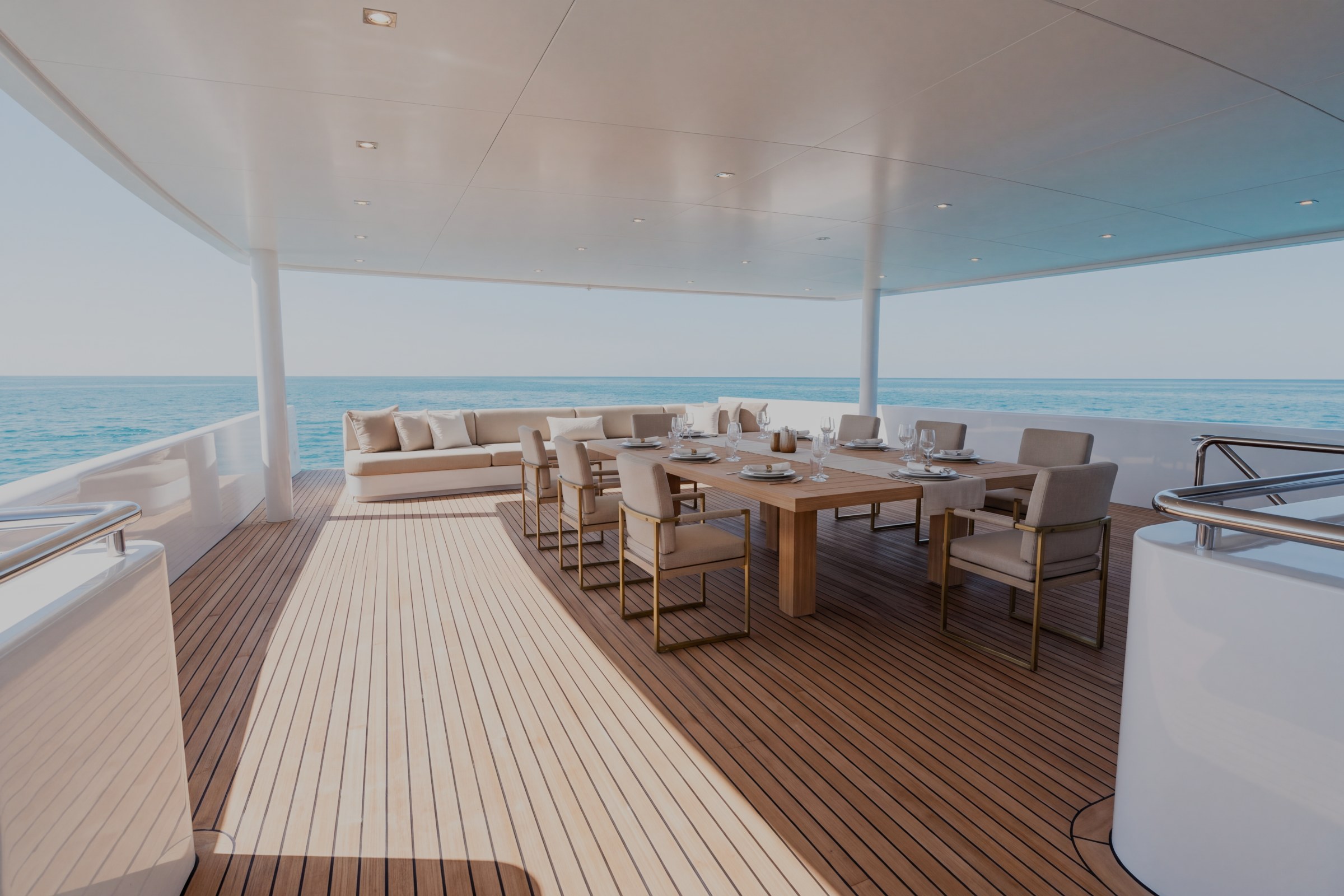 Aft deck of the sample yacht with covered alfresco dining
